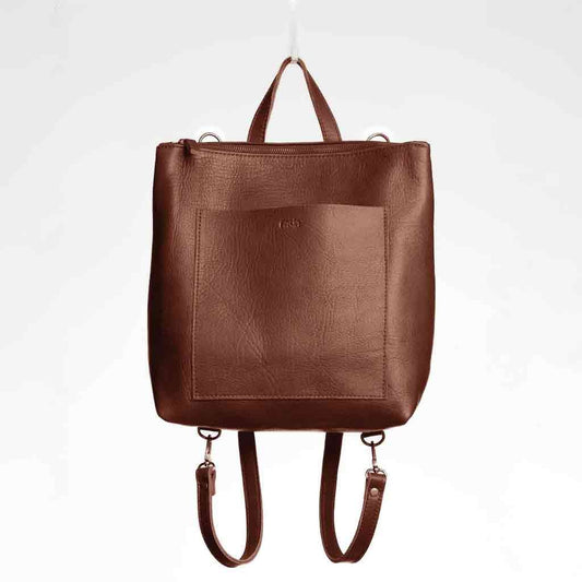 Convertible Leather Backpack / Tote Bag - Brown - re - souL