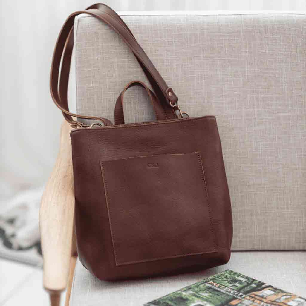 Convertible Leather Backpack / Tote Bag - Brown - re - souL