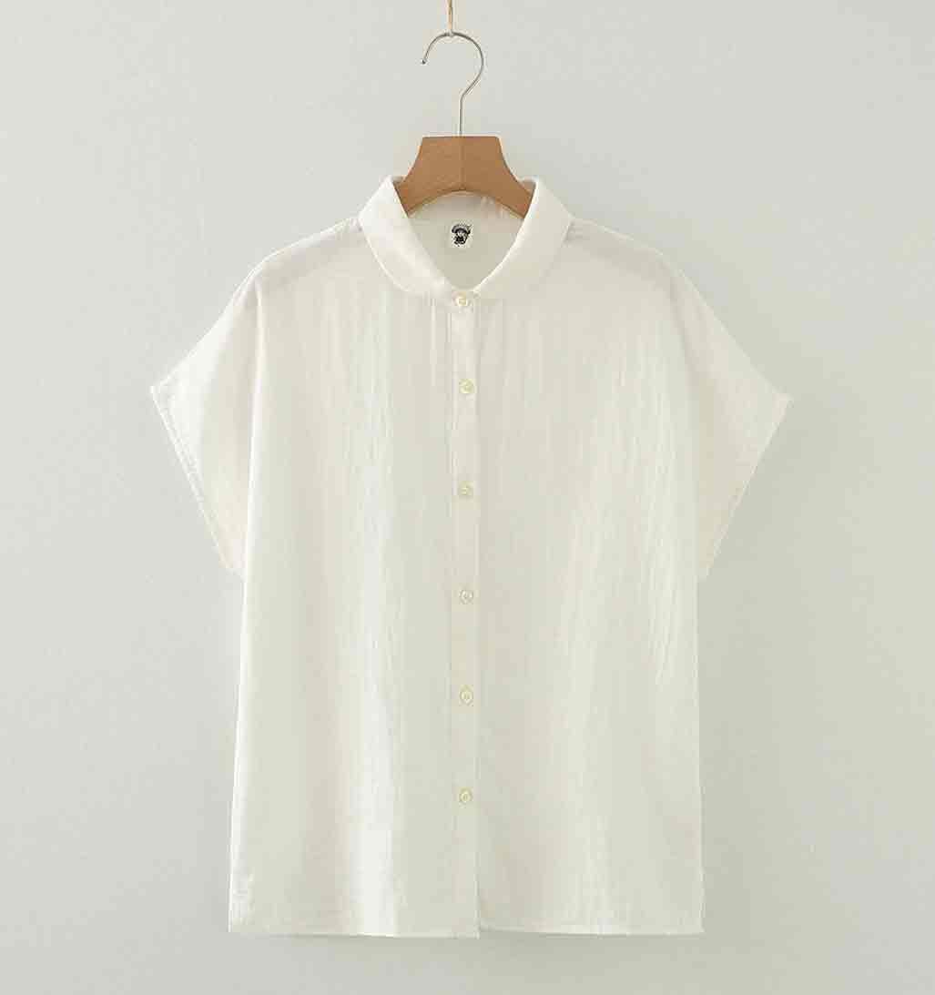 Cotton Button - Down Cap Sleeve Blouse - White - re - souL