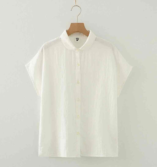 Cotton Button - Down Cap Sleeve Blouse - White - re - souL
