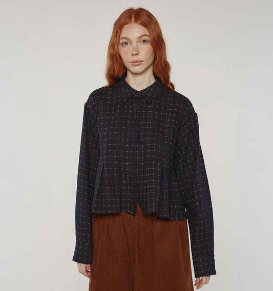 Cotton Pleated Blouse - Black Plaid - re - souL
