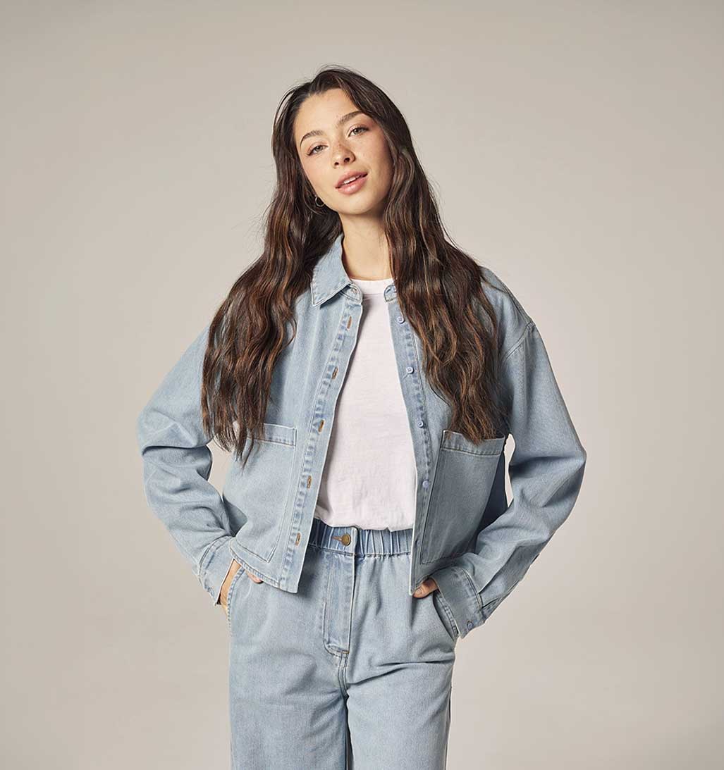 Cropped Denim Shirt - Light Wash Blue - re - souL