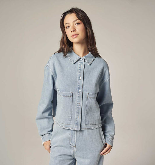 Cropped Denim Shirt - Light Wash Blue - re - souL