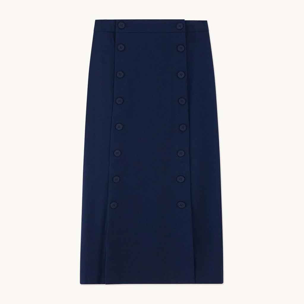 Double Buttoned Midi Skirt - Navy - re - souL