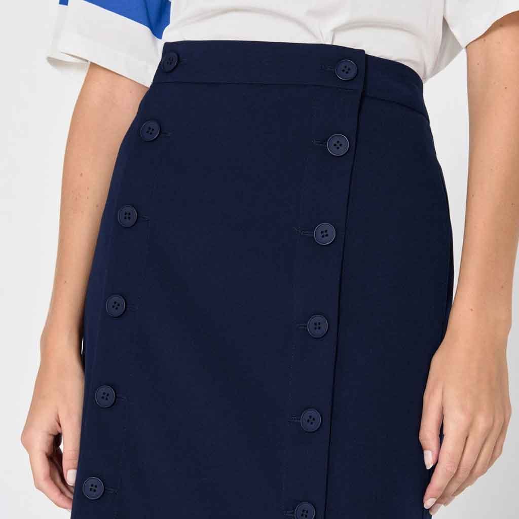 Double Buttoned Midi Skirt - Navy - re - souL