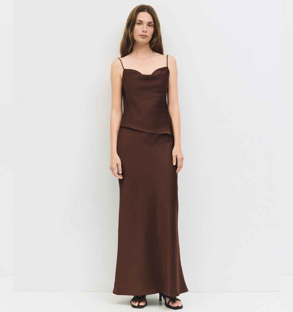 Elena Satin Maxi Skirt - Mocha - re - souL