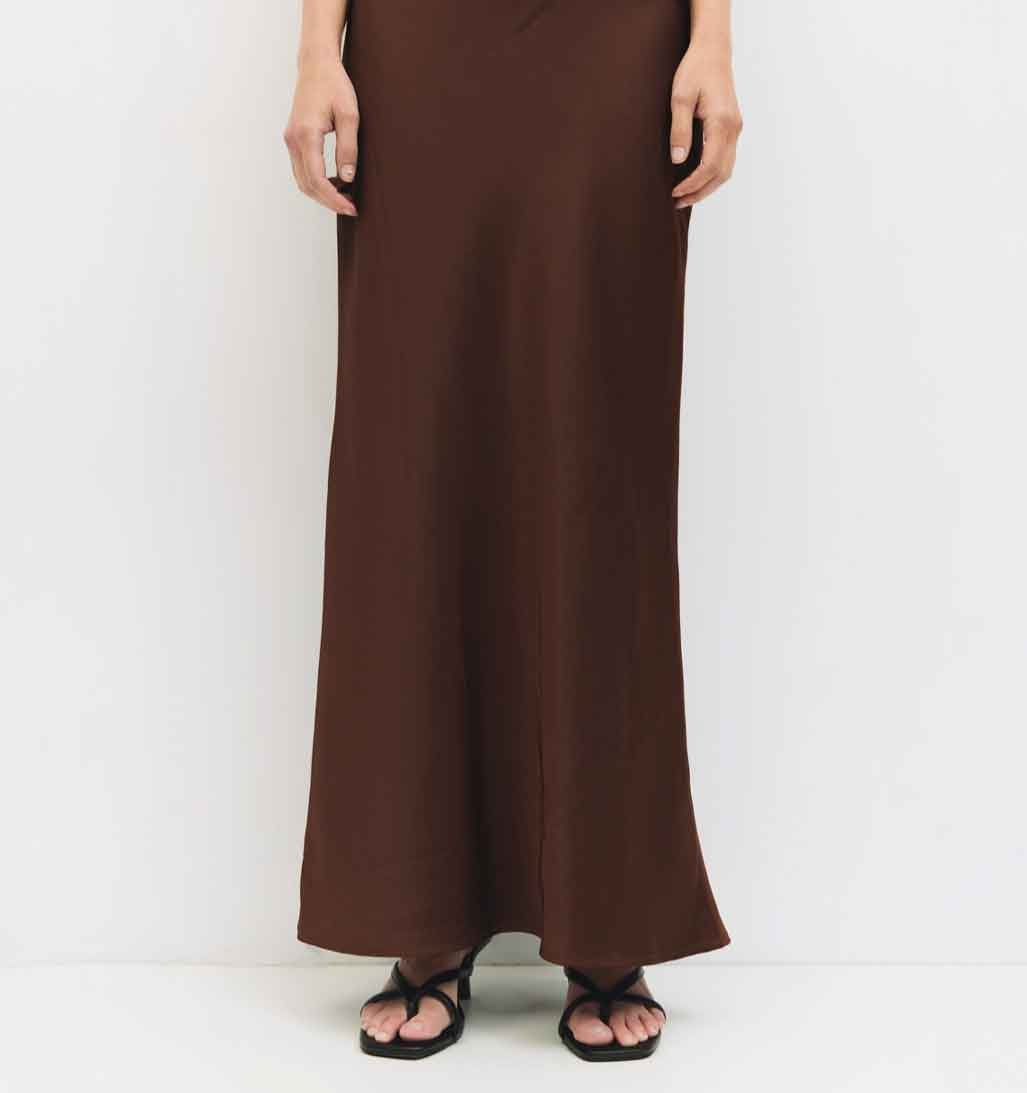 Elena Satin Maxi Skirt - Mocha - re - souL