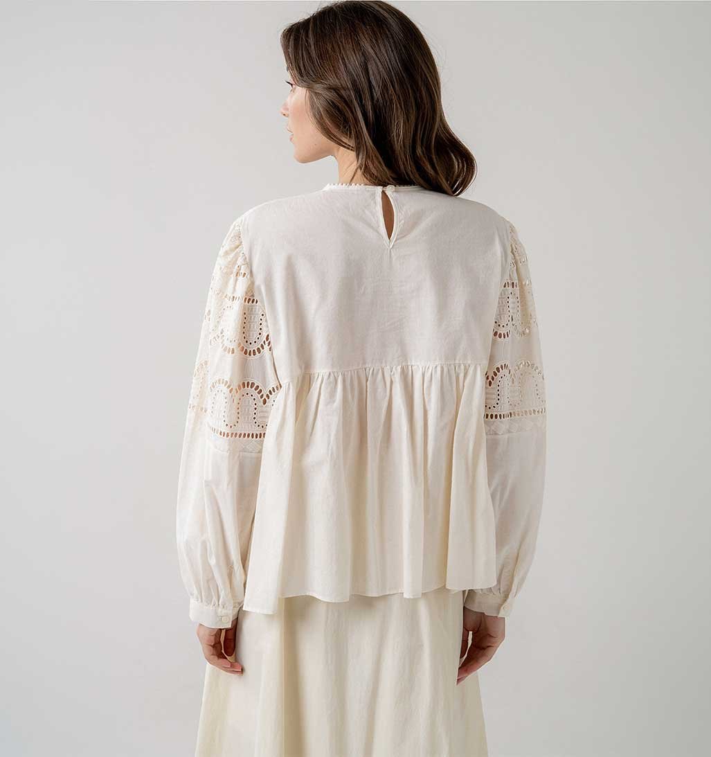 Eyelet Lace Long Sleeve Blouse - Cream – re-souL
