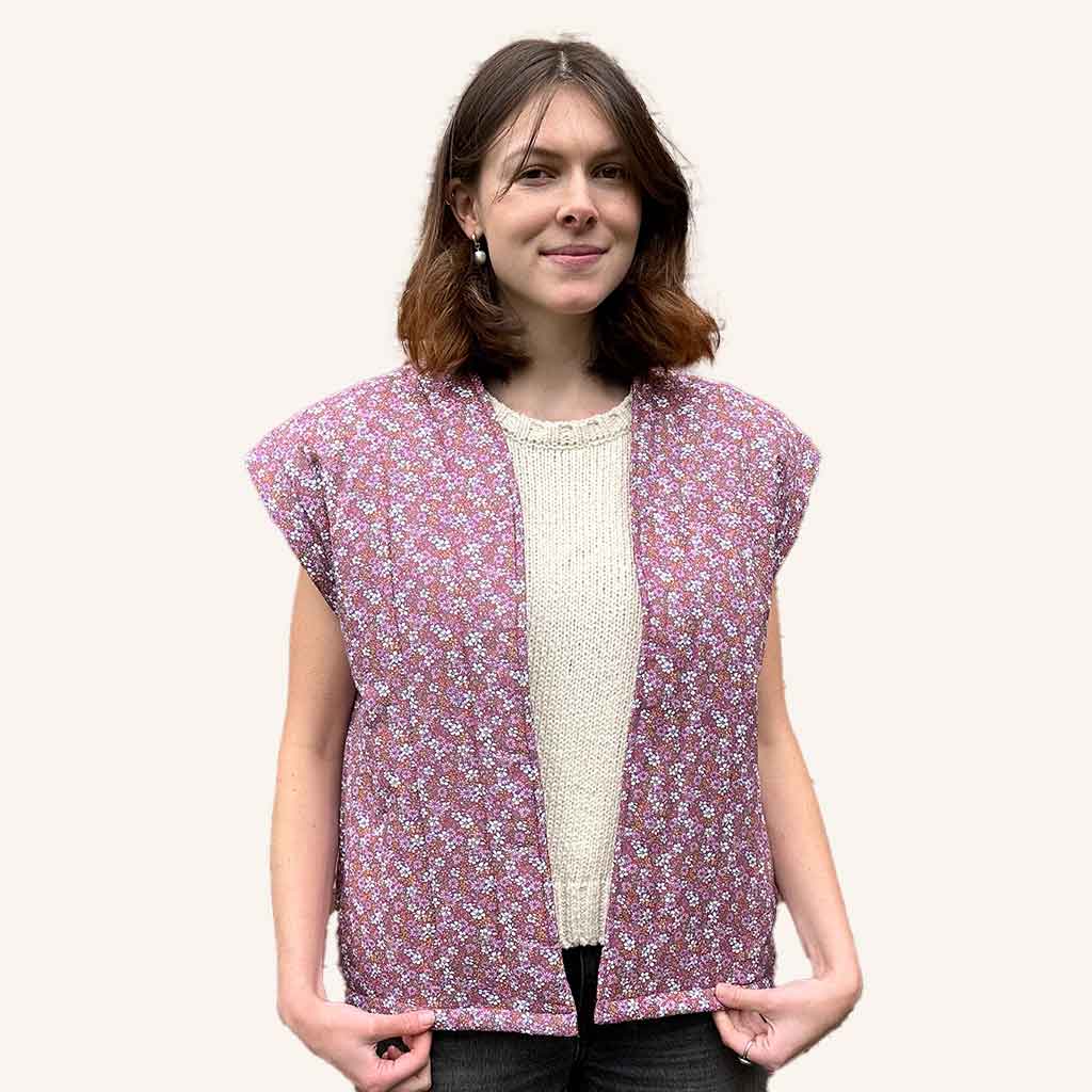 Floral Print Quilt Vest - Pink - re-souL