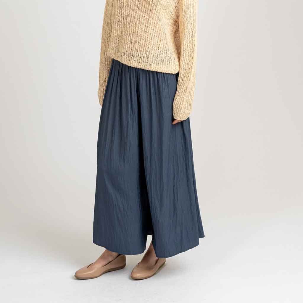 Flowy Wide Leg Palazzo Pants - Navy - re - souL