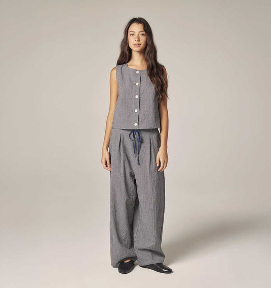 Gingham Plaid Pants - Navy/White - re - souL