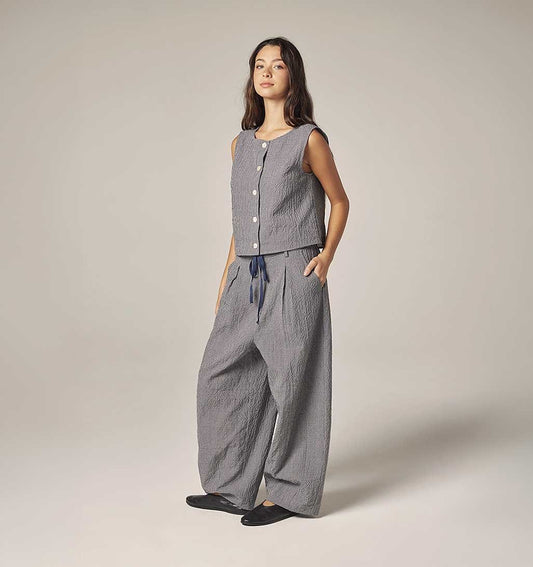 Gingham Plaid Pants - Navy/White - re - souL