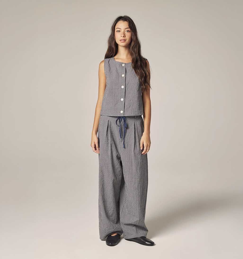 Gingham Plaid Vest - Navy/White - re - souL