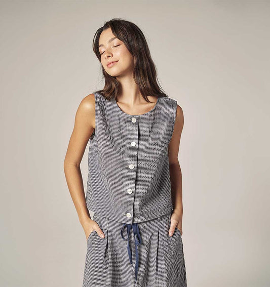 Gingham Plaid Vest - Navy/White - re - souL