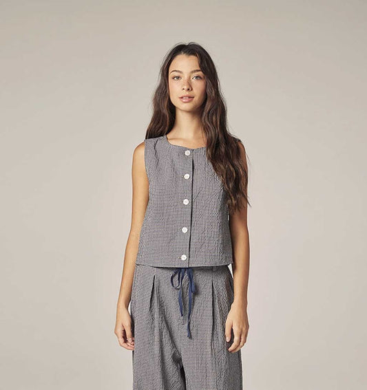 Gingham Plaid Vest - Navy/White - re - souL