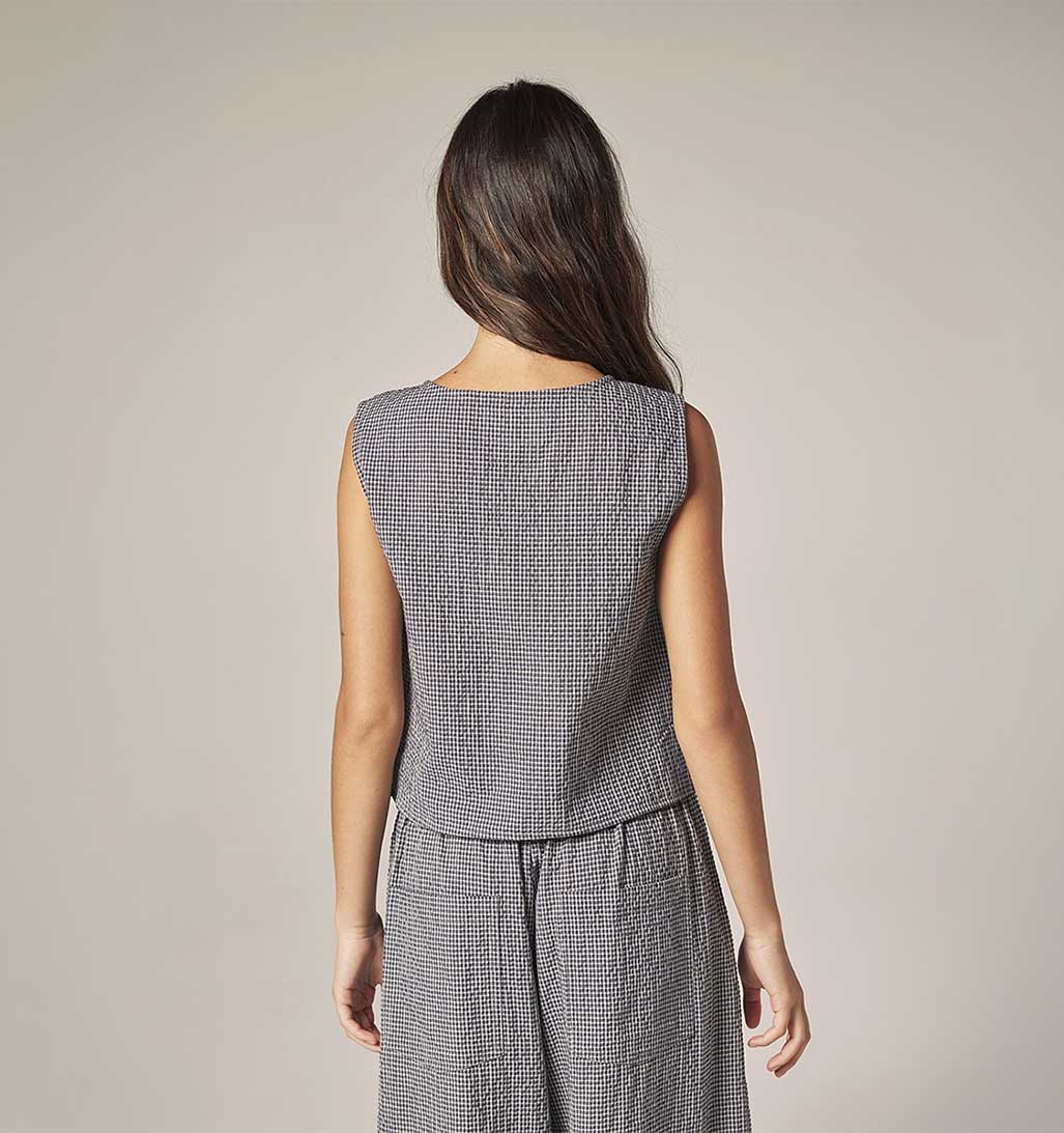 Gingham Plaid Vest - Navy/White - re - souL