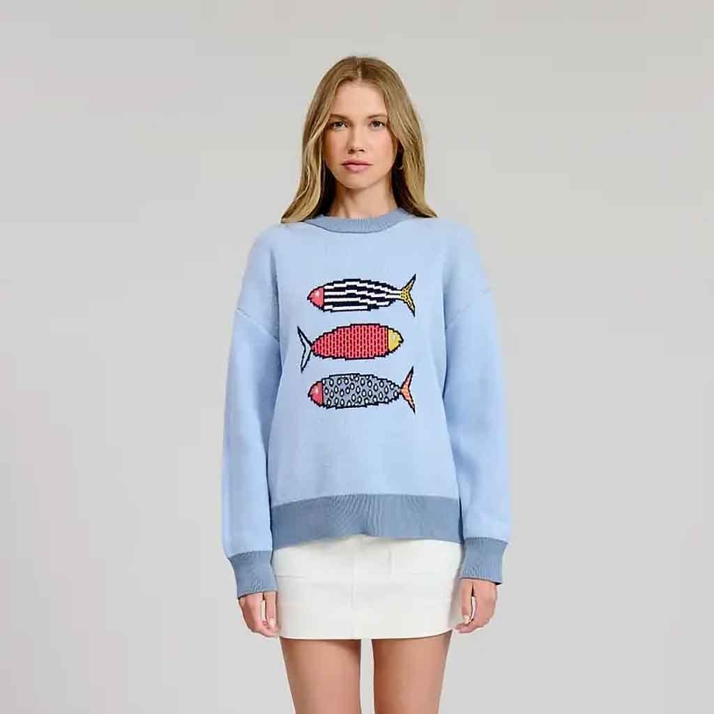 Happy Sardines Sweater - Blue - re - souL