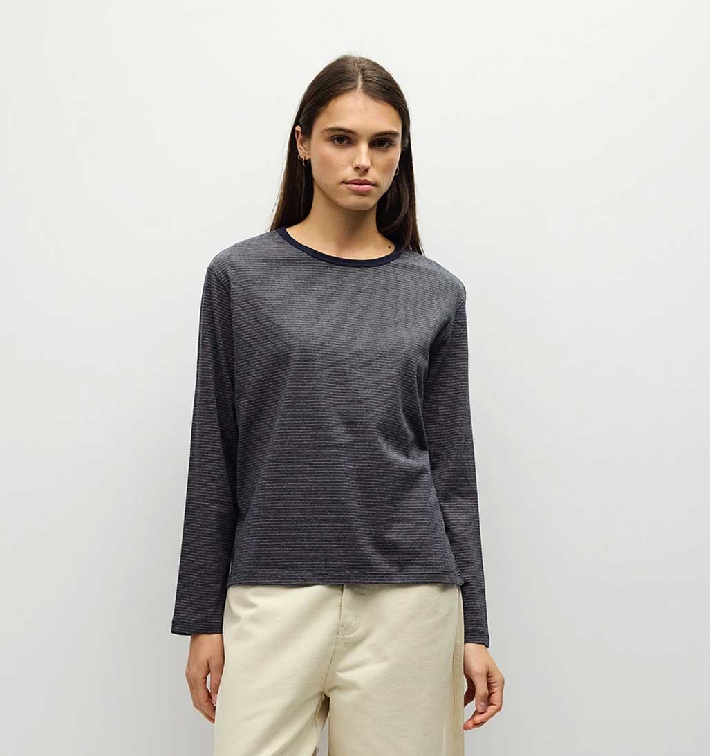 Jayleen Long Sleeve Striped Top - Charcoal/Navy/Pink - re-souL