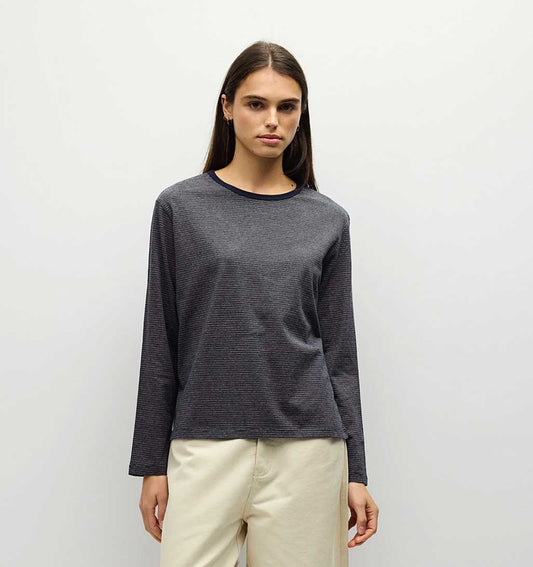 Jayleen Long Sleeve Striped Top - Charcoal/Navy/Pink - re-souL