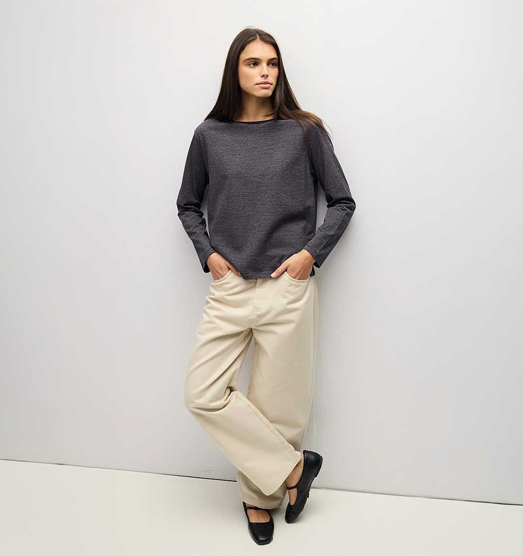 Jayleen Long Sleeve Striped Top - Charcoal/Navy/Pink - re-souL