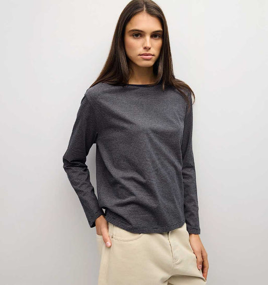 Jayleen Long Sleeve Striped Top - Charcoal/Navy/Pink - re-souL