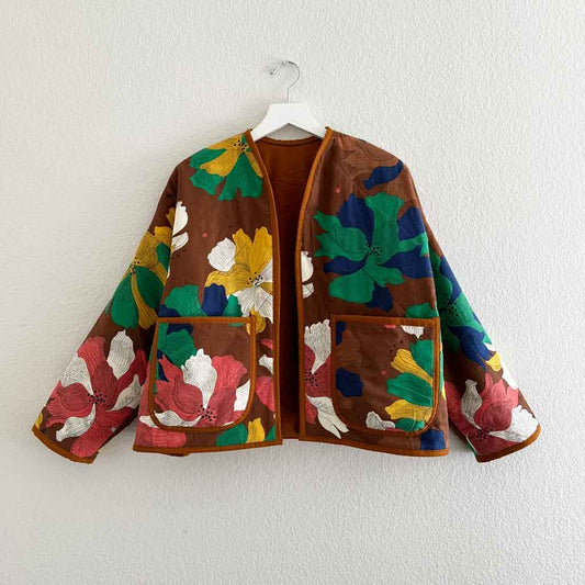 Joolee Autumn Quilt Jacket - Brown/Flower Multi - re - souL