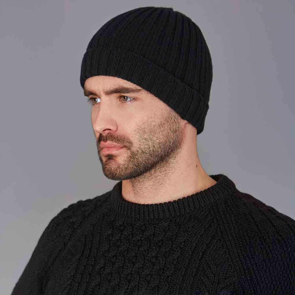 Lambswool Rib Beanie Black - re - souL