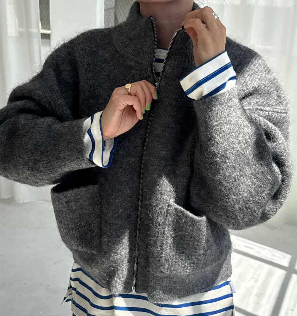 LBS Alpaca Zip Front Jacket - Charcoal - re - souL