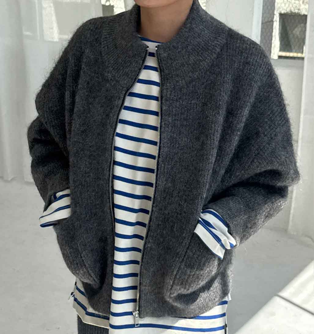 LBS Alpaca Zip Front Jacket - Charcoal - re - souL