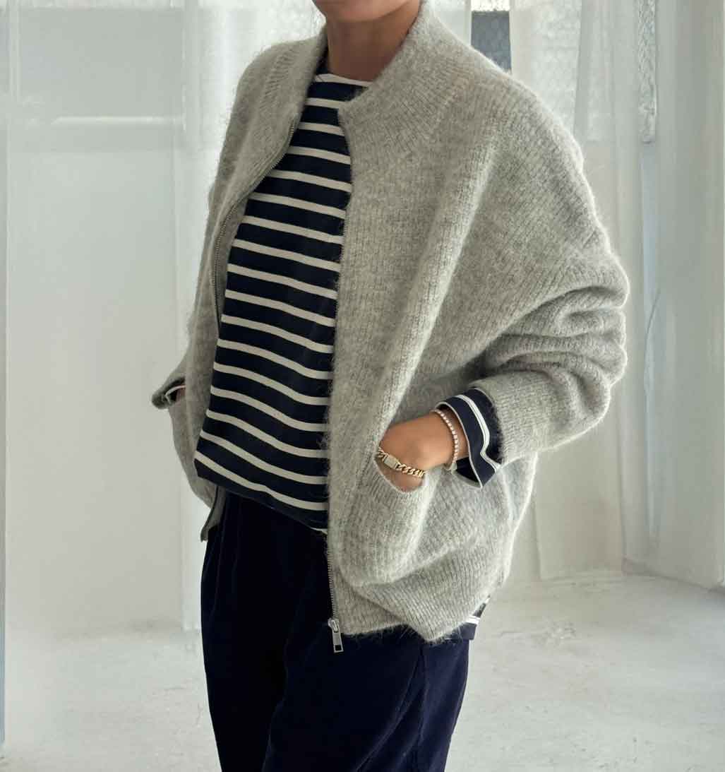 LBS Alpaca Zip Front Jacket - Light Grey - re - souL