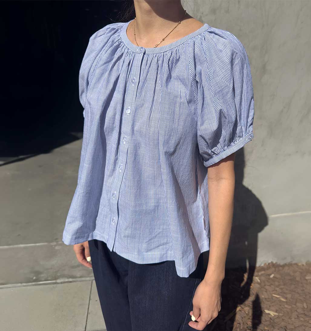 LBS Emily Short Sleeve Blouse - Blue Stripe - re - souL