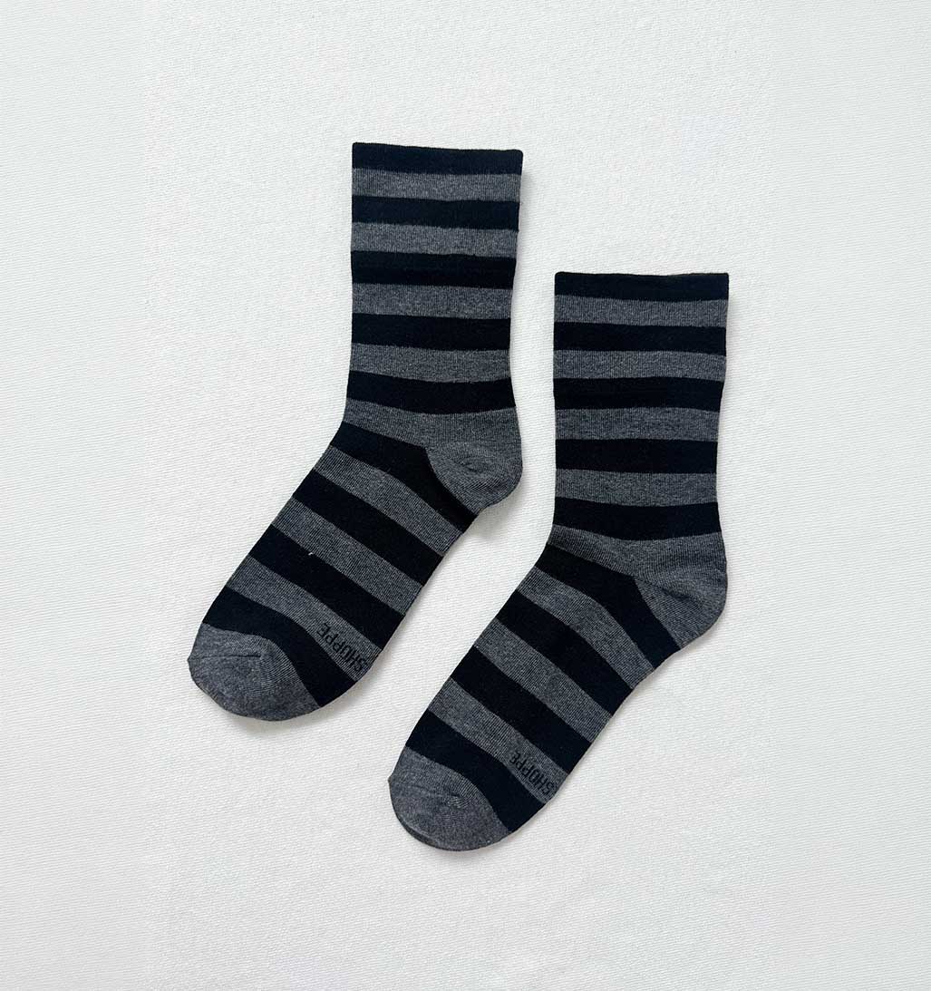 LBS Wally Socks - Wide Charcoal Stripes - re - souL
