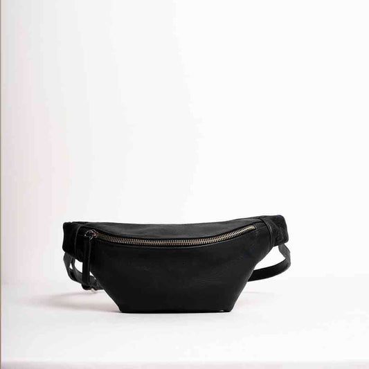 Leather Fanny Pack Sling Bag - Black - re - souL