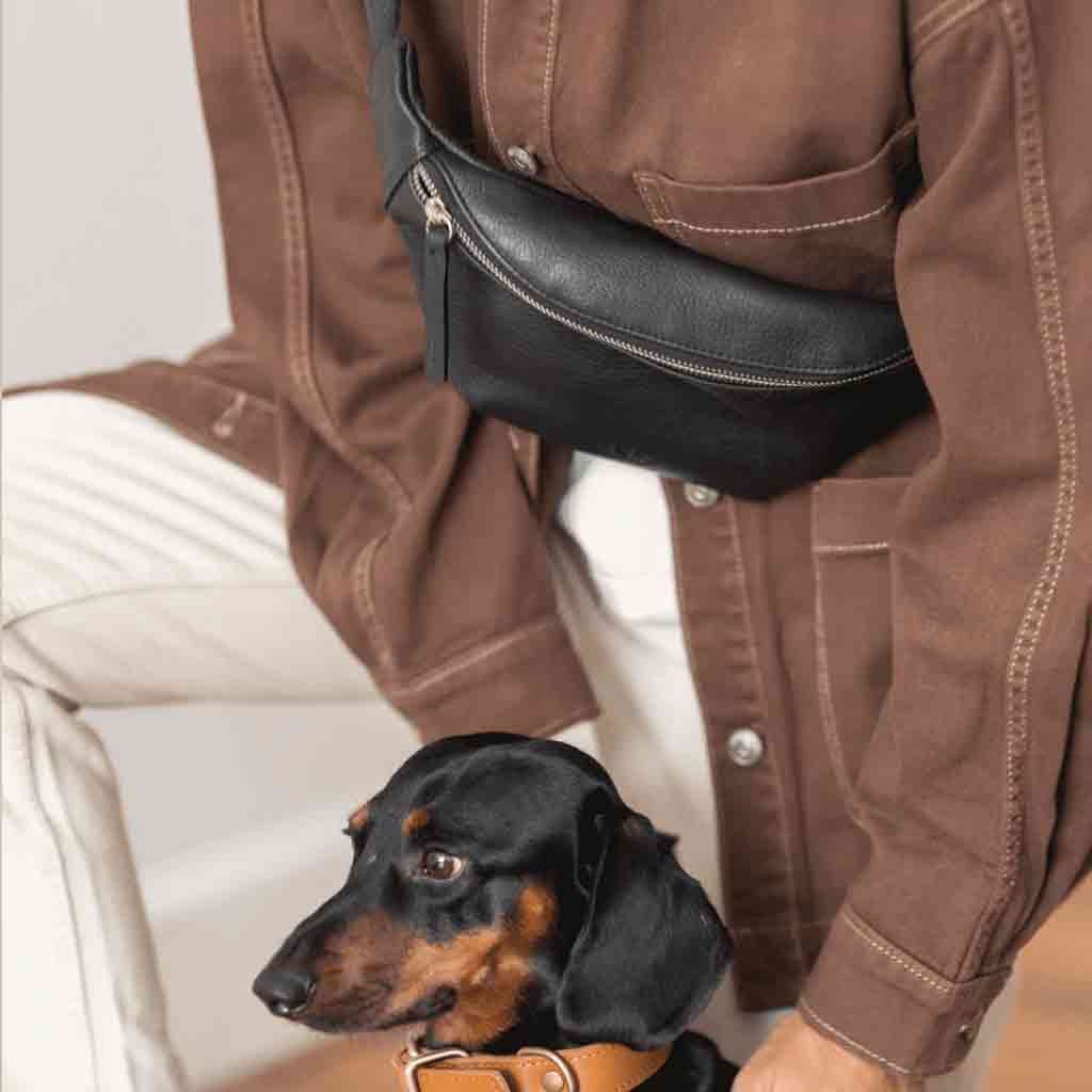 Leather Fanny Pack Sling Bag - Black - re - souL