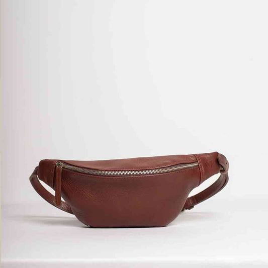 Leather Fanny Pack Sling Bag - Brown - re - souL