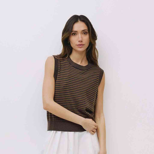 Leon Sleeveless Knit Top - Brown/Navy - re - souL