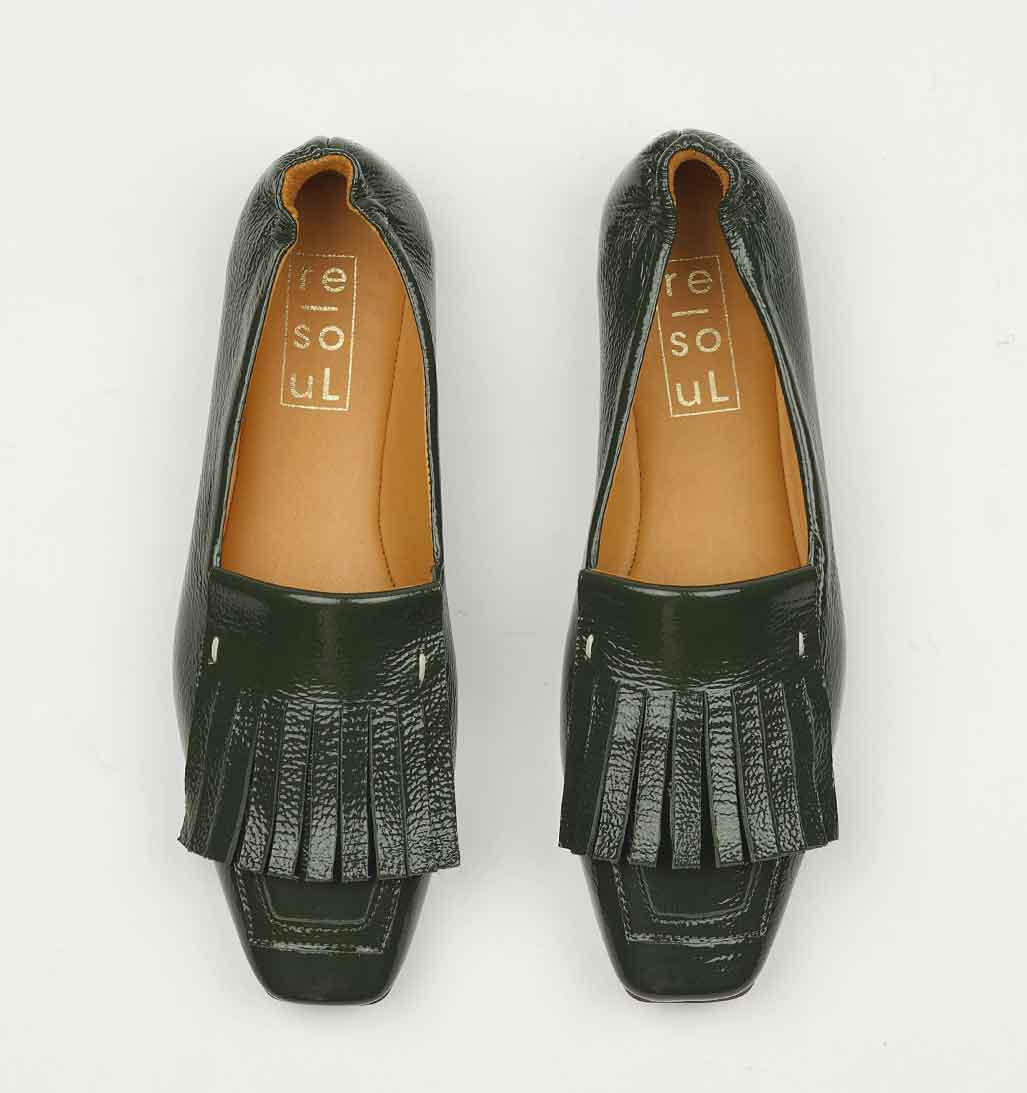 Lorna Kiltie Flat - Forest Green Patent - re-souL
