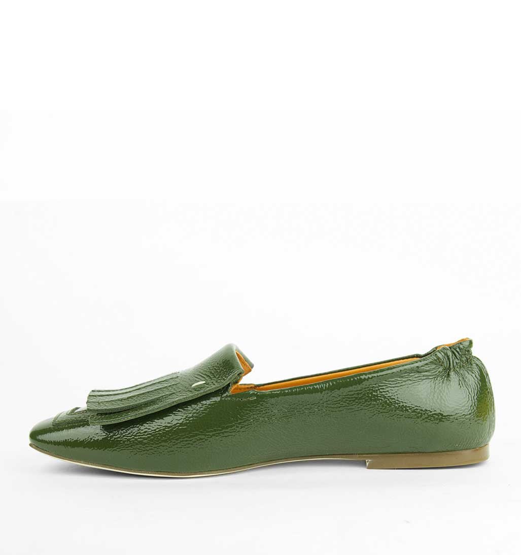 Lorna Kiltie Flat - Forest Green Patent - re-souL