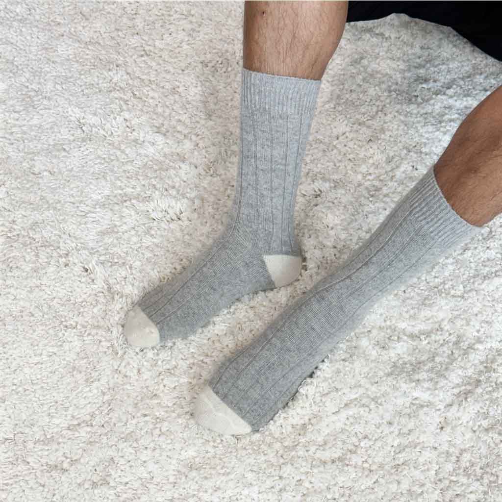 Men's Extended Cashmere Socks - Grey Melange - re - souL