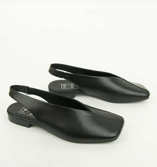 Mia Slingback Flat - Black Leather - re-souL