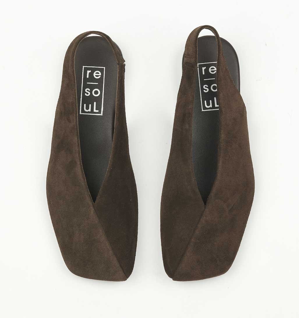 Mia Slingback Flat - Brown Suede - re-souL
