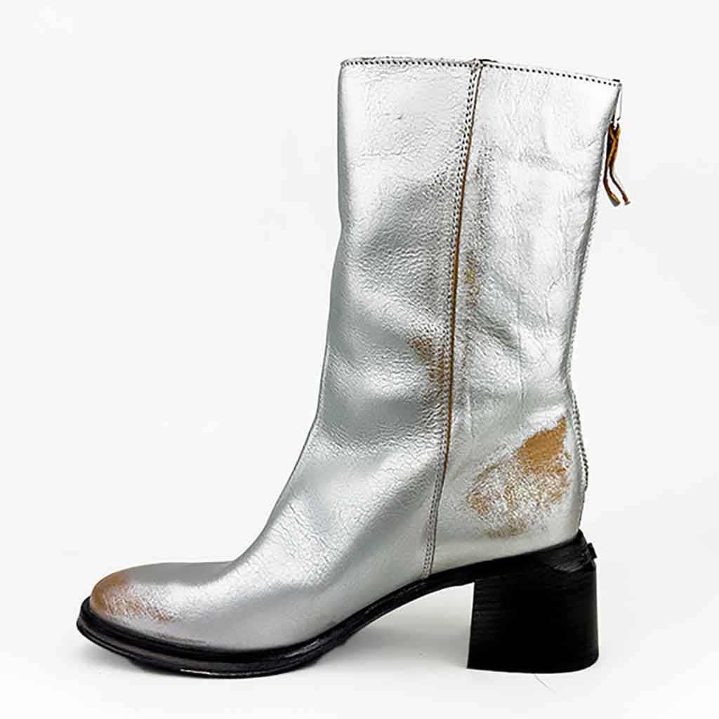 MOMA Mid Calf Metallic Boot - Silver - re - souL