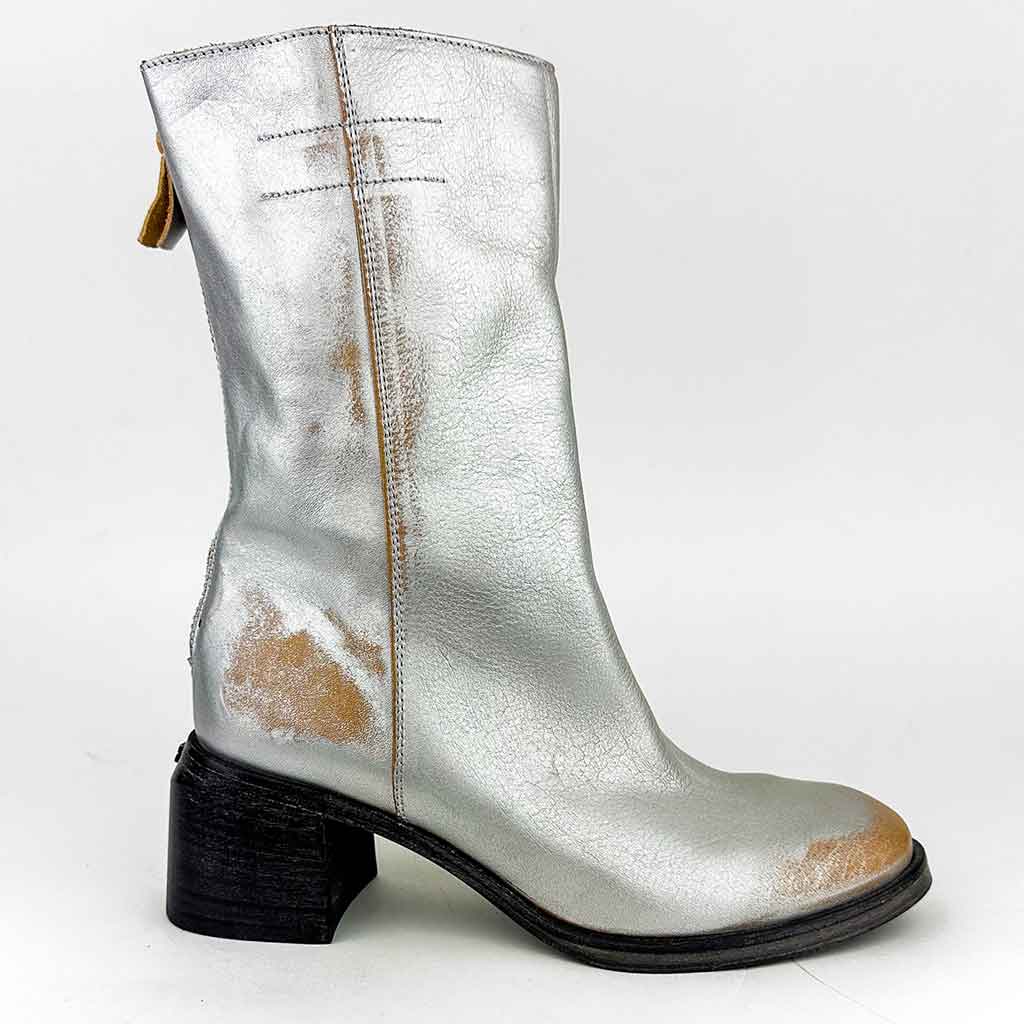 MOMA Mid Calf Metallic Boot - Silver - re - souL