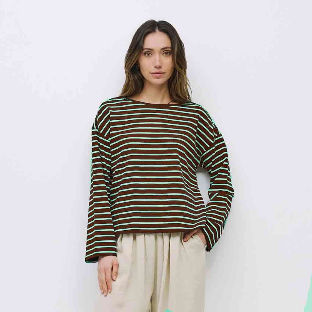 Moore Oversized Striped Long Sleeve - Brown/Blue - re - souL