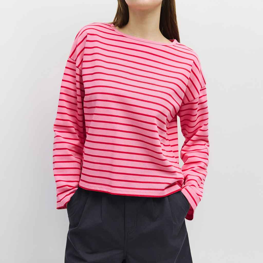 Moore Oversized Striped Long Sleeve - Pink/Red - re - souL