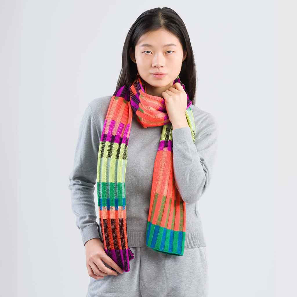 Mosaic Stripe Knit Scarf - re - souL