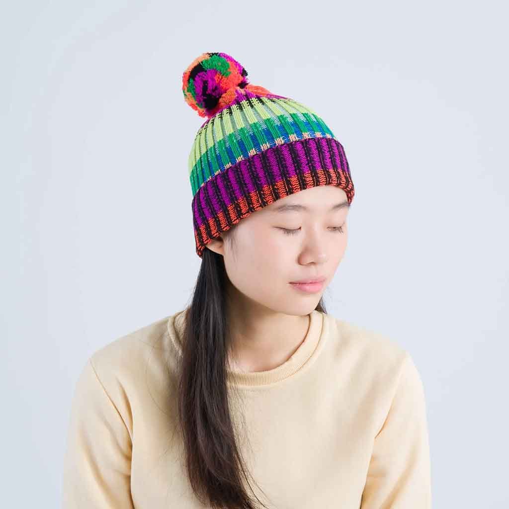 Mosaic Stripe Pom Beanie - re - souL