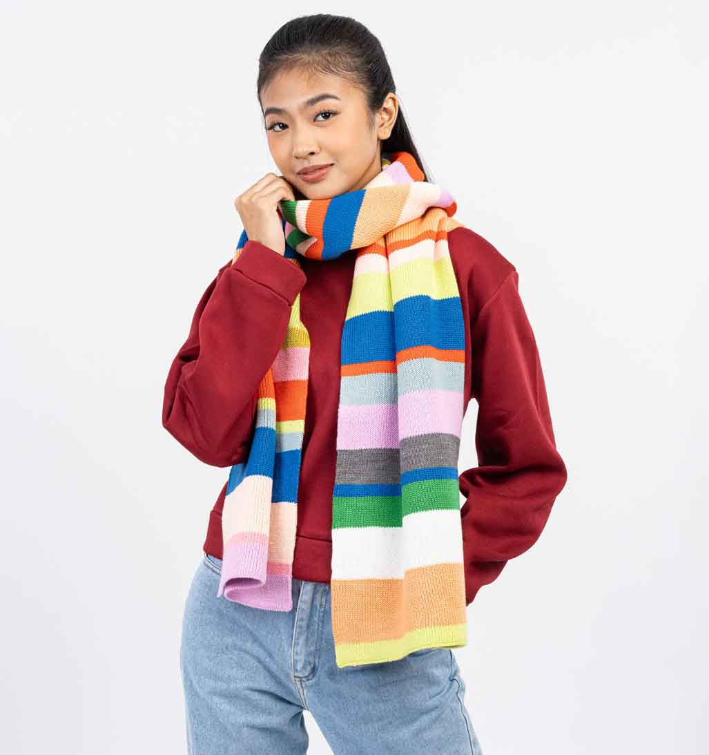 Multi Stripe Big Scarf - Rainbow - re - souL