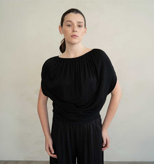 Off Shoulder Short Sleeve Blouse - Black - re - souL