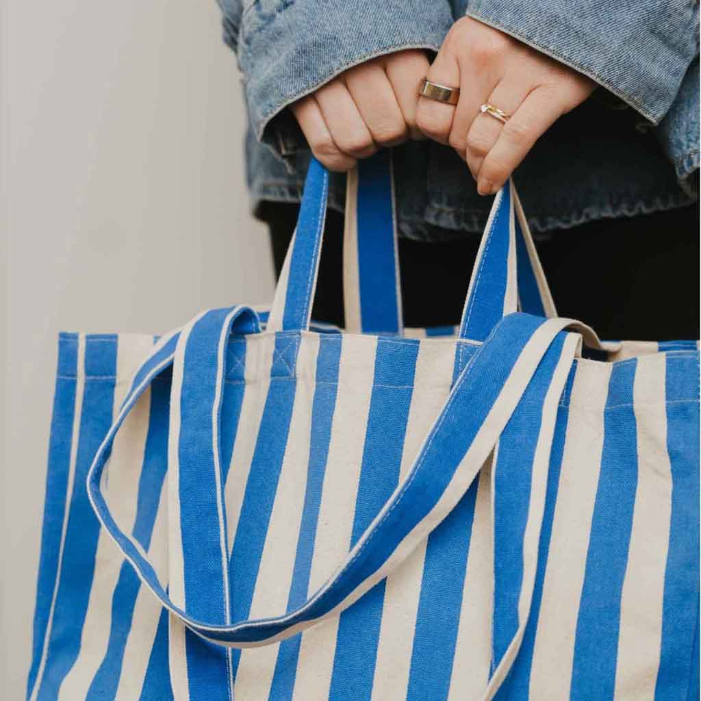 Omom Canvas Striped Tote Bag - Blue - re - souL